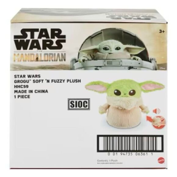 Star Wars The Mandalorian Grogu Soft 'N Fuzzy Plush HHC59 Makes Sounds NIB - Picture 3 of 5